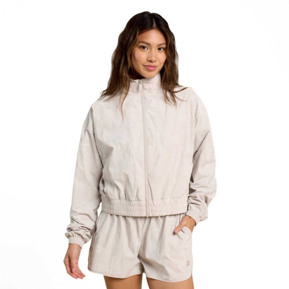 nuuds Cream Bomber Jacket with Elastic Cuffs and Stand-up Collar